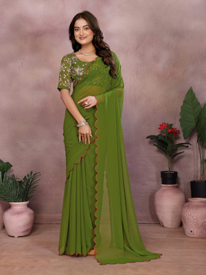 Tasrika Solid/Plain Daily Wear Georgette Saree(Green)