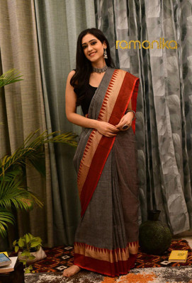 Sthaker Printed Tant Pure Cotton Saree(Grey)