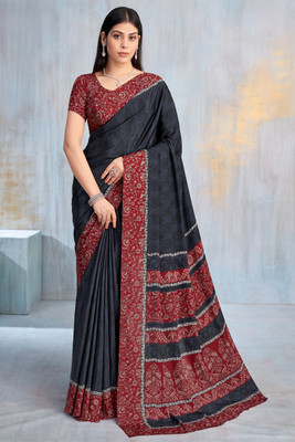 SainiVastra Printed Bollywood Crepe Saree(Grey)