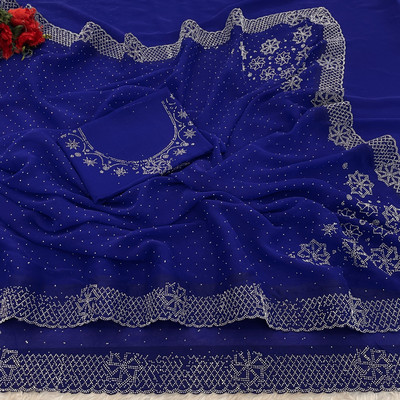 HouseOfCommon Embellished Bollywood Organza Saree(Light Blue)