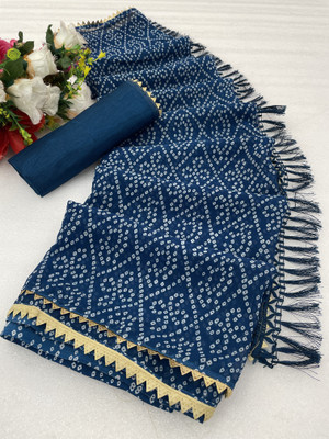 PRETTYAGE Printed, Solid/Plain Bandhani Georgette Saree(Grey)