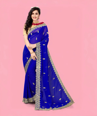 NETRA BOUTIQUE Embellished Bollywood Georgette Saree(Dark Blue)