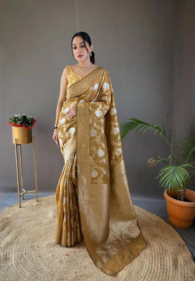 GATISHVAM TEXTILE Woven, Floral Print Banarasi Art Silk Saree(Yellow)
