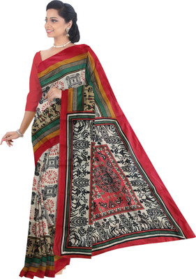 DORI DHAGA Printed Daily Wear Silk Blend Saree(Cream)