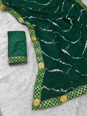Shree Vinayak Printed Leheria Georgette Saree(Green)