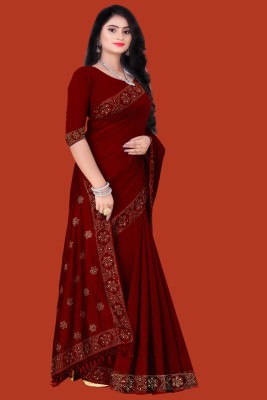 SHIVAYFAB Embellished Banarasi Chanderi, Chiffon Saree(Maroon)