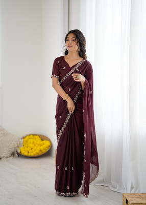 HMP Fashion Embroidered, Floral Print Bollywood Georgette Saree(Purple)