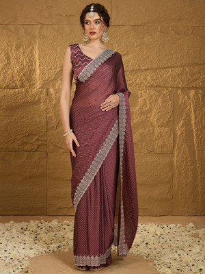 ANOUK Embellished Banarasi Chiffon Saree(Purple)