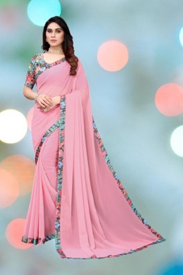 NESHVI ENTERPRISE Solid/Plain Bollywood Georgette Saree(Pink)