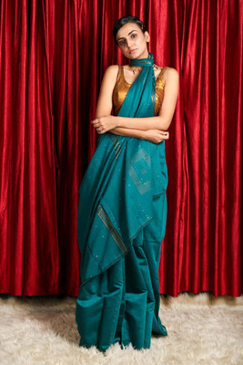 PIYARI Self Design Jamdani Cotton Blend Saree(Blue)