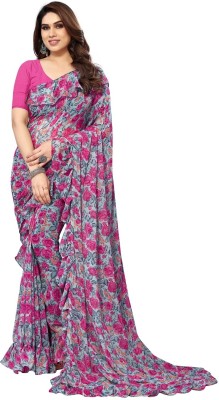 ROOP SUNDARI SAREES Floral Print Bollywood Georgette Saree(Grey)