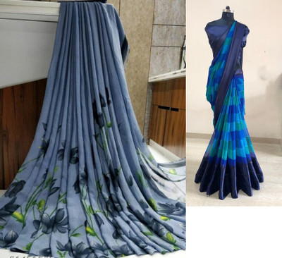 HouseOfCommon Floral Print Bollywood Georgette Saree(Pack of 2, Grey)