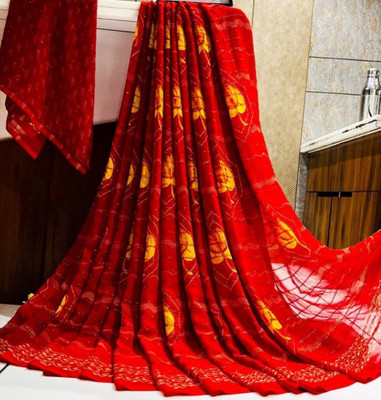 Bombey Velvat Fab Floral Print Assam Silk Chiffon, Georgette Saree(Red)