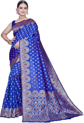 SHRIMAY Self Design Banarasi Silk Blend, Art Silk Saree(Blue)