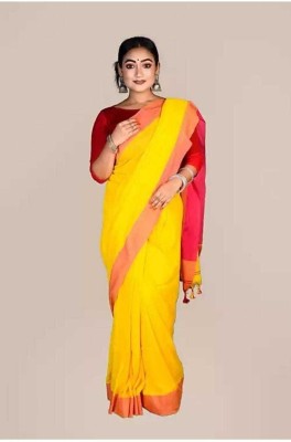 BRYNBRIT Self Design Handloom Pure Cotton Saree(Yellow)