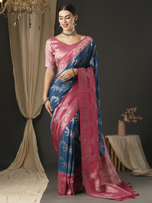 Divastri Woven Banarasi Georgette Saree(Blue)