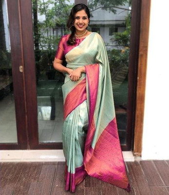 JATADHAR FAB Self Design Kanjivaram Jacquard Saree(Green)