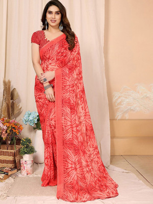 Moda Rapido Printed, Self Design Daily Wear Georgette Saree(Red)