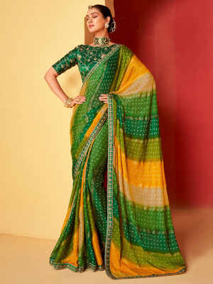 Sareemall Embroidered Bollywood Chiffon Saree(Green)