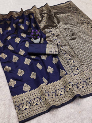TARTAM Embellished Banarasi Jacquard Saree(Blue)