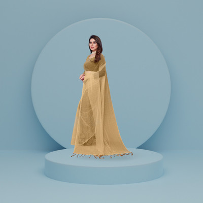 InfiniteFab Embroidered Bollywood Net Saree(Cream)