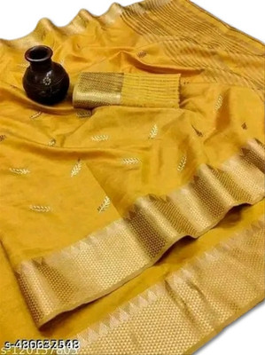 GOGAJI COLLECTION Woven Assam Silk Cotton Silk Saree(Yellow)