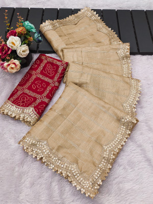 Parmila Fashion Embellished Bhagalpuri Art Silk Saree(Beige)