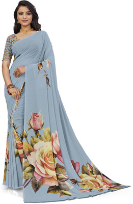 PARVOTSAV Floral Print Daily Wear Polyester Saree(Light Blue)