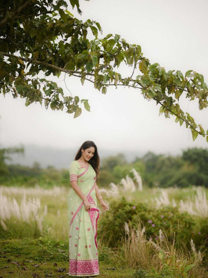 vrajtextiledr Woven Mekhela Chador Pure Silk Saree(Multicolor)