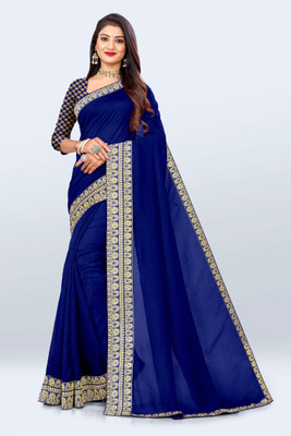 AVSAR TRENDZ Solid/Plain Bollywood Tussar Silk Saree(Dark Blue)