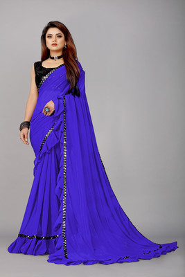 Maruti Creation Embroidered Bollywood Georgette, Chiffon Saree(Dark Blue)