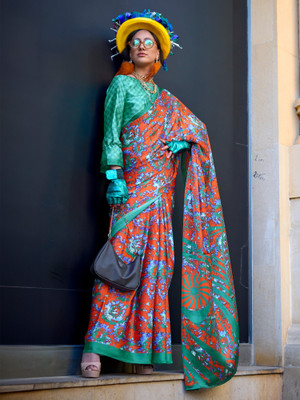 Divastri Printed Daily Wear Crepe Saree(Orange)