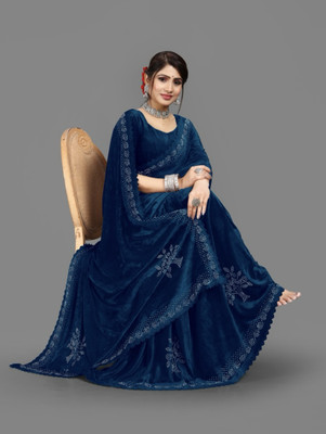 SHREE MANGAL CREATION Embellished, Solid/Plain Gadwal Velvet Saree(Black)