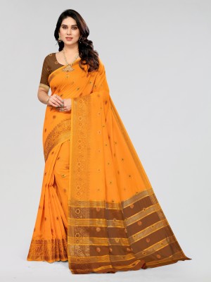 Madhur milan Printed Daily Wear Cotton Blend Saree(Orange)