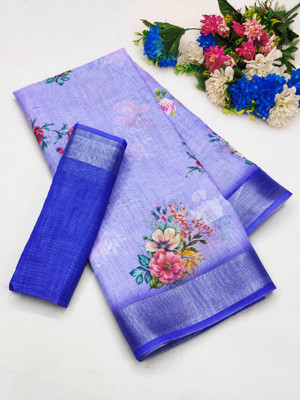 AARADHYA Digital Print Bollywood Cotton Linen Saree(Multicolor)