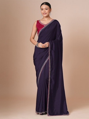 House of Pataudi Solid/Plain Daily Wear Silk Blend Saree(Purple)