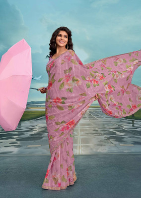 Laxmipati sarees Printed Saree with Attached Blouse Chiffon Saree(Purple)