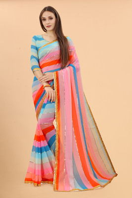 SHOBHTESH Striped, Digital Print, Embroidered Bollywood Georgette Saree(Multicolor)