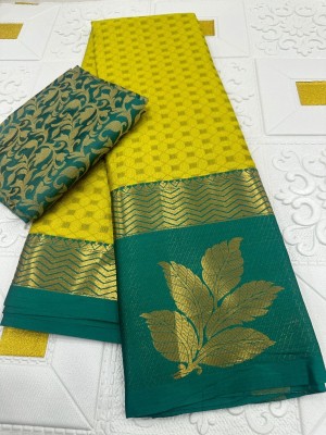 GEETABA FASHION Woven Kanjivaram Cotton Silk Saree(Yellow)