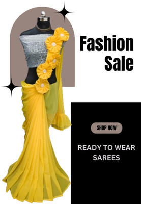 LDCN Embellished, Self Design, Solid/Plain Bollywood Georgette Saree(Yellow)