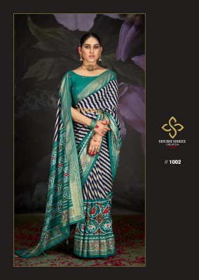 LNT Digital Print Patola Silk Blend Saree(Green)