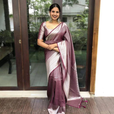 AMRUTKALA SAREES Woven Banarasi Silk Blend Saree(Purple)