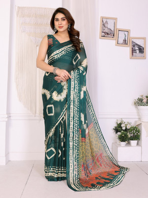 BilloRani Printed Bollywood Chiffon, Georgette Saree(Green)