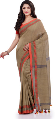 Desh Bidesh Woven, Solid/Plain, Self Design Handloom Handloom Cotton Blend, Pure Cotton Saree(Beige)