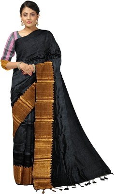 PGVP Temple Border Handloom Pure Silk Saree(Black)