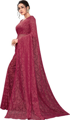 SwiftStyle Solid/Plain Bollywood Net Saree(Maroon)