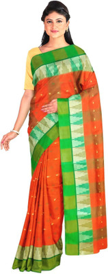 BD Taant Saree Self Design Tant Pure Cotton Saree(Orange)