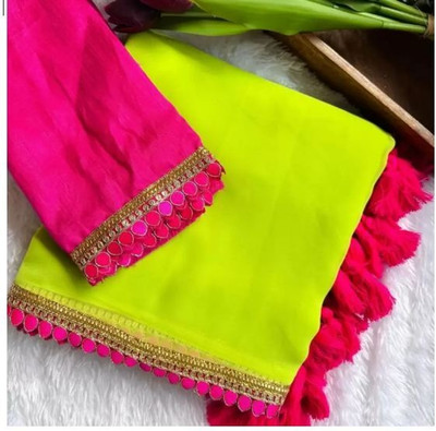 sareya veela Solid/Plain Bollywood Georgette Saree(Pack of 2, Light Green, Pink)