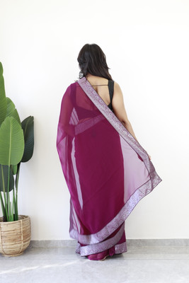 Bansari Textiles Solid/Plain Bollywood Chiffon, Silk Blend Saree(Purple)