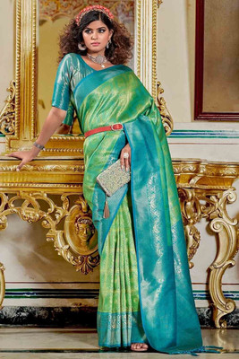 FASHION STROM Woven Banarasi Silk Blend Saree(Green)
